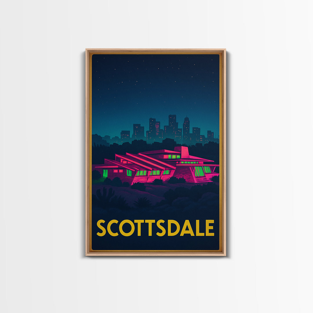 Scottsdale Arizona Travel Poster, Canvas Print, Neon Downtown Skyline Wall Art, Scottsdale Print, Art Print, Art Print, Wanderlust Decor
