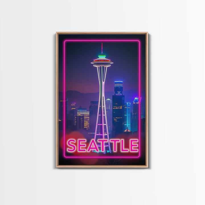 Seattle Washington Travel Poster, Canvas Print, Cyberpunk Style City Art, Seattle City Art, Wanderlust Decor, Travel Art Print, Wall Art
