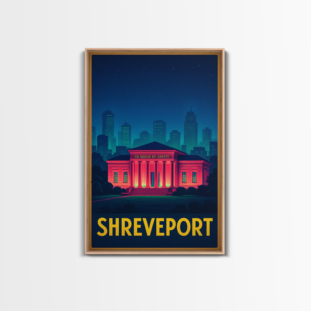Shreveport Louisiana Travel Poster, Canvas Print, Retro Neon Travel Art, Shreveport Art Print, Travel Art Print, Vintage City Art