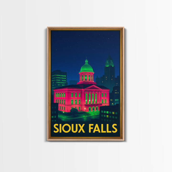 Sioux Falls South Dakota Travel Poster, Canvas Print, Neon Travel Art, Sioux Falls Print, Travel Poster Set, Watercolor Downtown Skyline