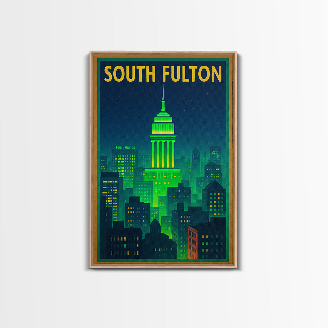 South Fulton Travel Poster, Canvas Print, Neon Urban Skyline Wall Art, South Fulton Art Print, Travel Poster Set, Living Room Wall Art