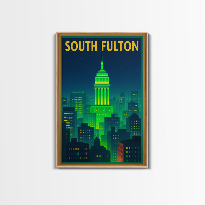 South Fulton Travel Poster, Canvas Print, Neon Urban Skyline Wall Art, South Fulton Art Print, Travel Poster Set, Living Room Wall Art