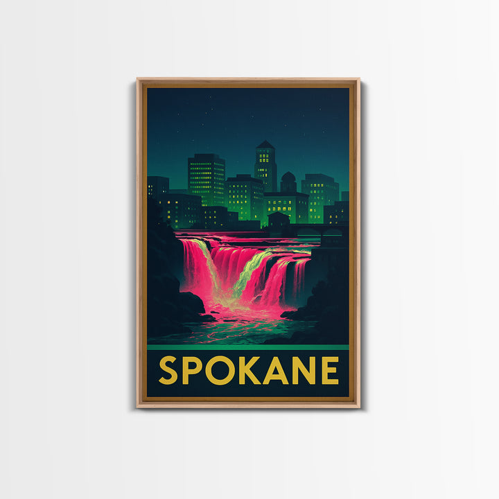 Spokane Washington Travel Poster, Canvas Print, Cyberpunk Style City Art, Spokane Poster Print, Mid Century Wall Art, Living Room Wall Art