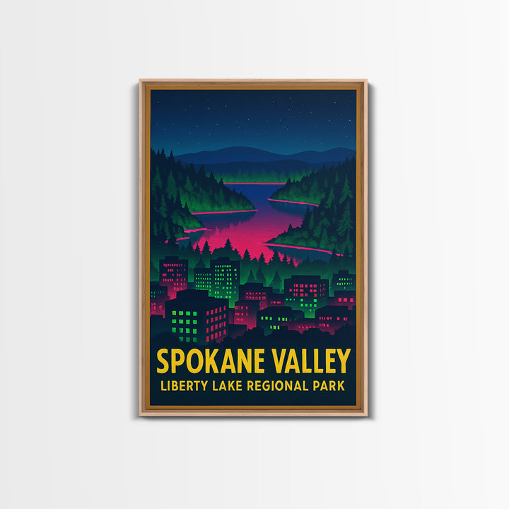 Spokane Valley Washington Travel Poster, Canvas Print, Electric Night Poster Art, Spokane Valley City Art, Travel Art Print