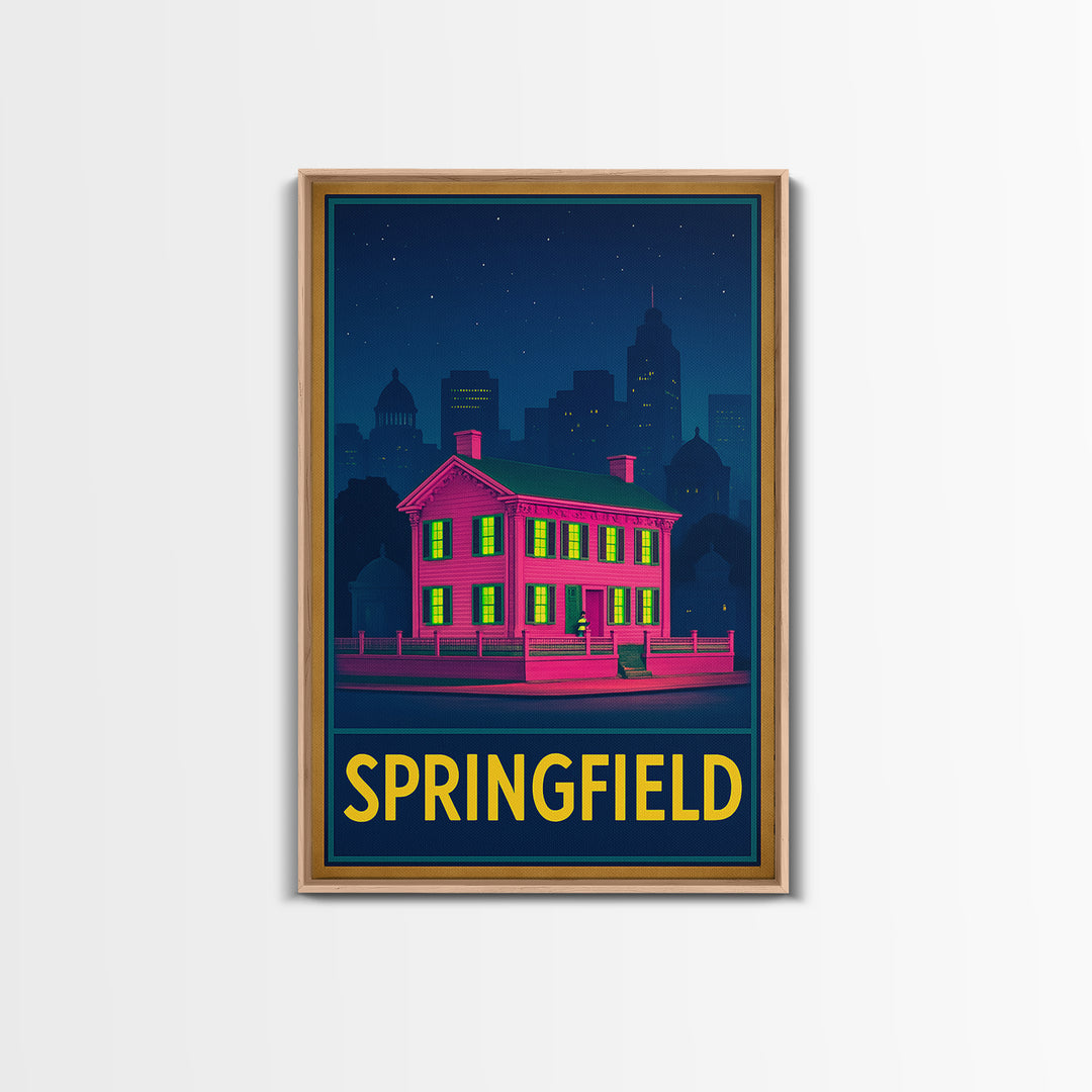 Springfield Missouri Travel Poster, Framed Canvas Print, Neon Skyline Wall Art, Springfield Travel Art, Wanderlust Decor, Travel Wall Art
