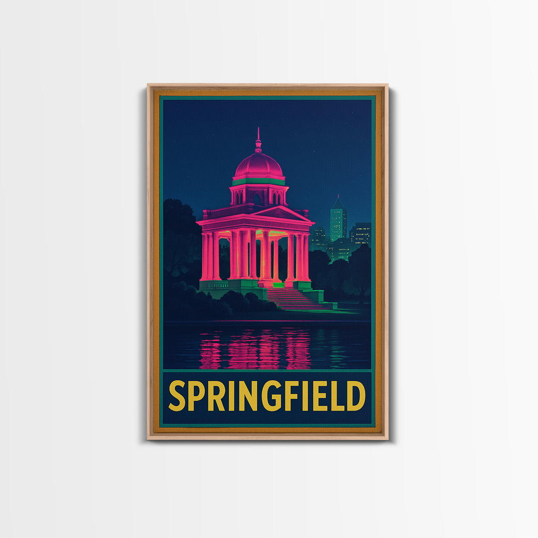 Springfield Travel Poster, Framed Canvas Print, Retro Neon Travel Art, Springfield Travel Art, Vintage Travel Print, Vintage Travel Art