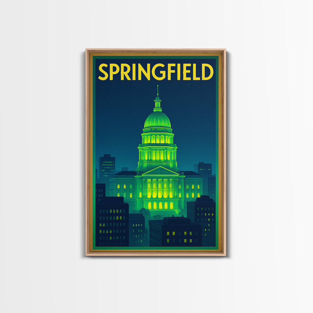 Springfield Travel Poster, Canvas Print, Cyberpunk Style City Art, Springfield Wall Art, Travel Wall Decor, Retro Travel Print