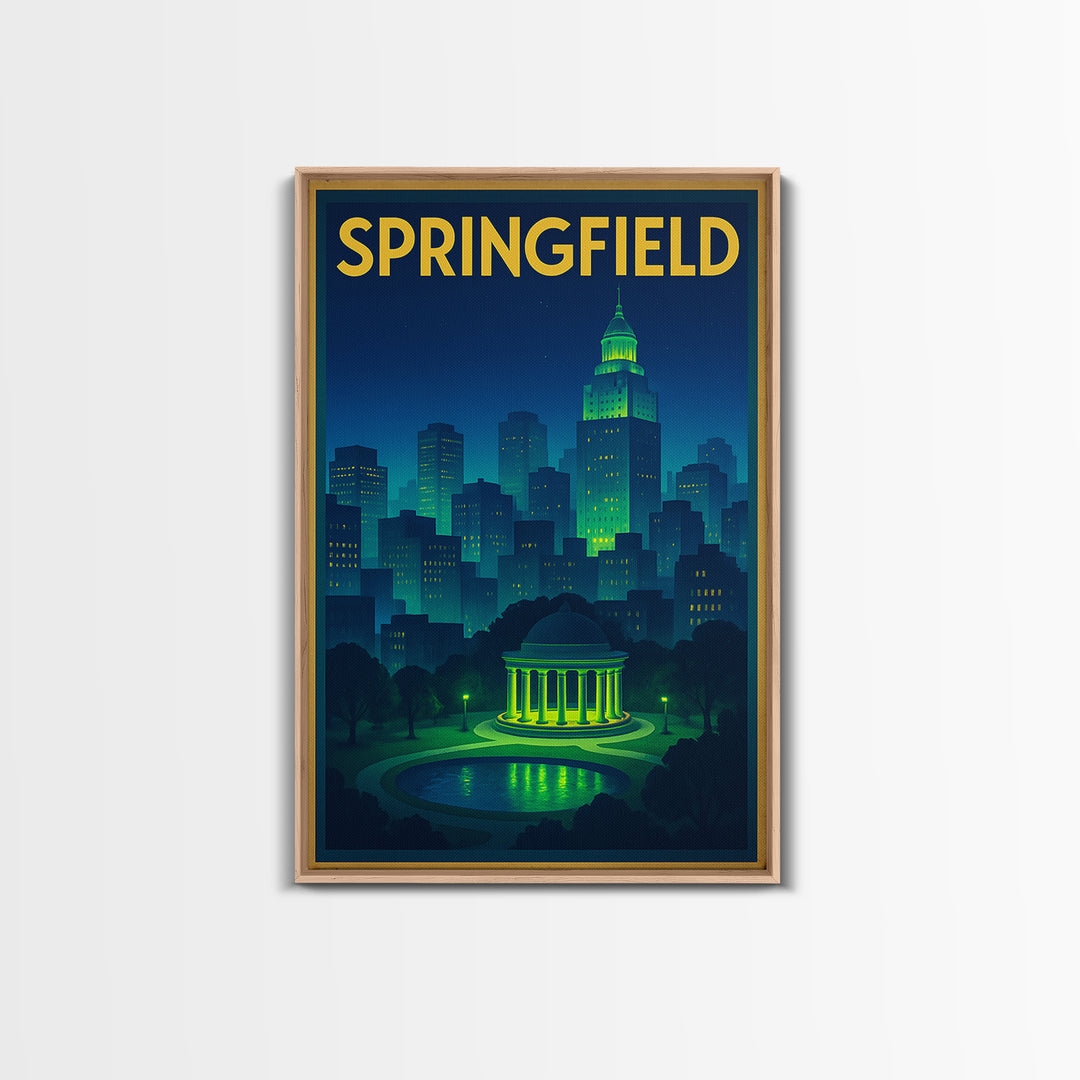 Springfield Travel Poster, Canvas Print, Electric Night Poster Art, Springfield Poster Print, Wanderlust Decor, Travel Art Print