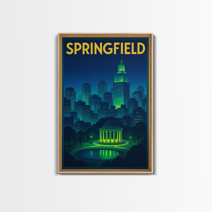Springfield Travel Poster, Canvas Print, Electric Night Poster Art, Springfield Poster Print, Wanderlust Decor, Travel Art Print