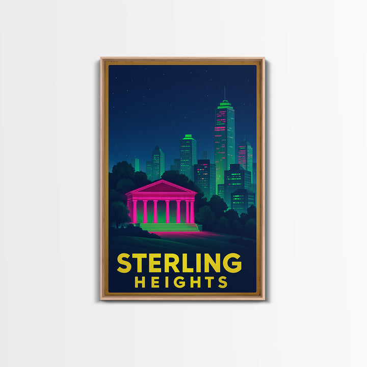 Sterling Heights Michigan Travel Poster, Canvas Print, Electric Night Poster Art, Sterling Heights Art Print, Retro Travel Print, Wall Decor