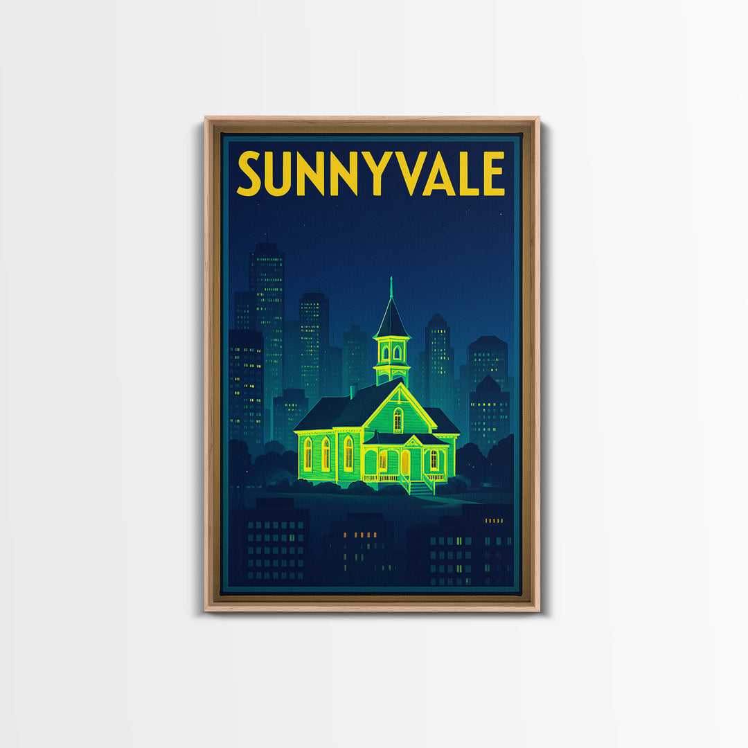 Sunnyvale Travel Poster, Canvas Print, Cyberpunk Style City Art, Sunnyvale Travel Art, Gift For Travelers, Home Office Decor, Wall Art