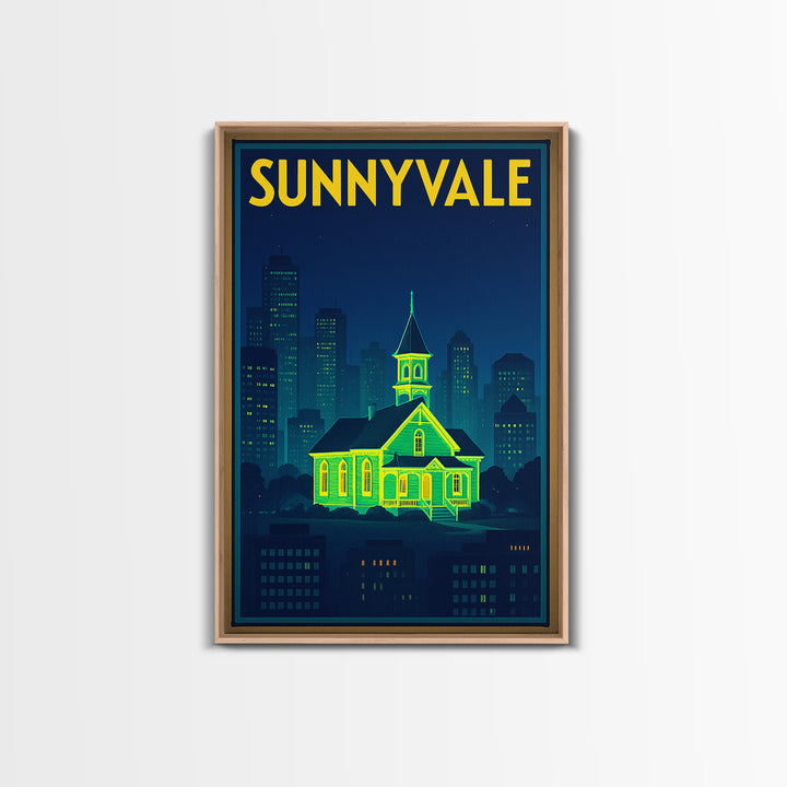 Sunnyvale Travel Poster, Canvas Print, Cyberpunk Style City Art, Sunnyvale Travel Art, Gift For Travelers, Home Office Decor, Wall Art