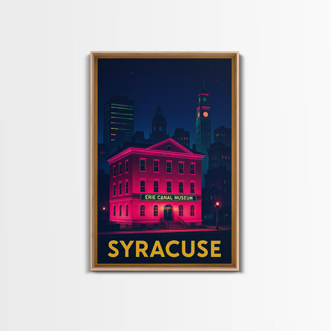 Syracuse New York Travel Poster, Canvas Print, Electric Night Poster Art, Syracuse Art Print, Travel Art Print, Office Decor, Skyline Art