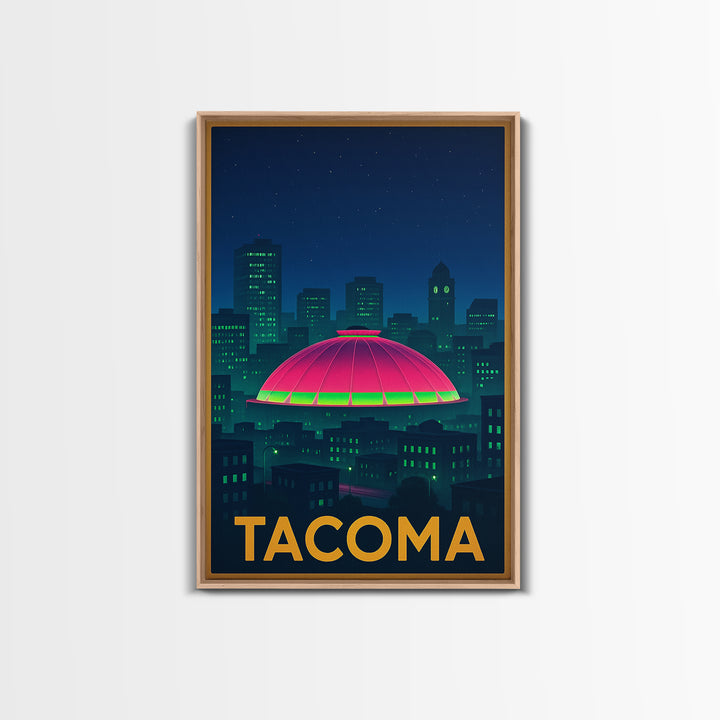 Tacoma Washington Travel Poster, Framed Canvas Print, Cyberpunk Style City Art, Tacoma Travel Art, Vintage City Poster, Mid Century Wall Art