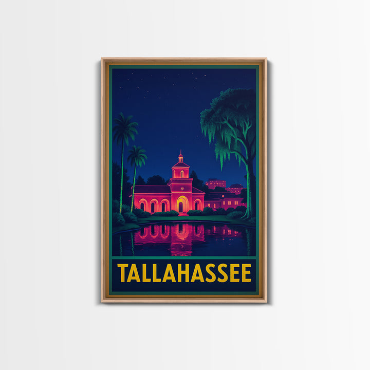 Tallahasse Travel Poster, Canvas Print, Retro Neon Travel Art, Tallahasse City Art, Fine Art Print, Watercolor Skyline, Travel Poster Art