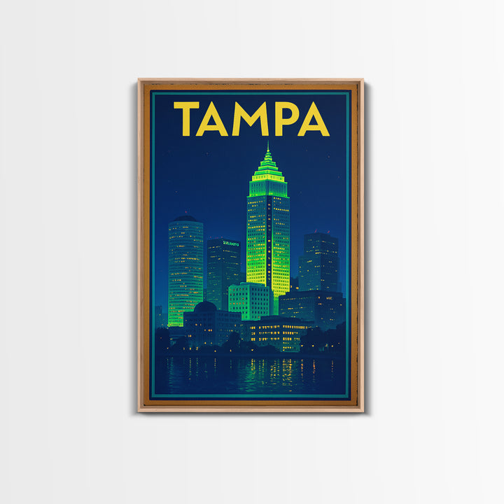 Tampa Travel Poster, Framed Canvas Print, Electric Night Poster Art, Tampa Art Print, Travel Poster Set, Eclectic Wall Decor, Design 2