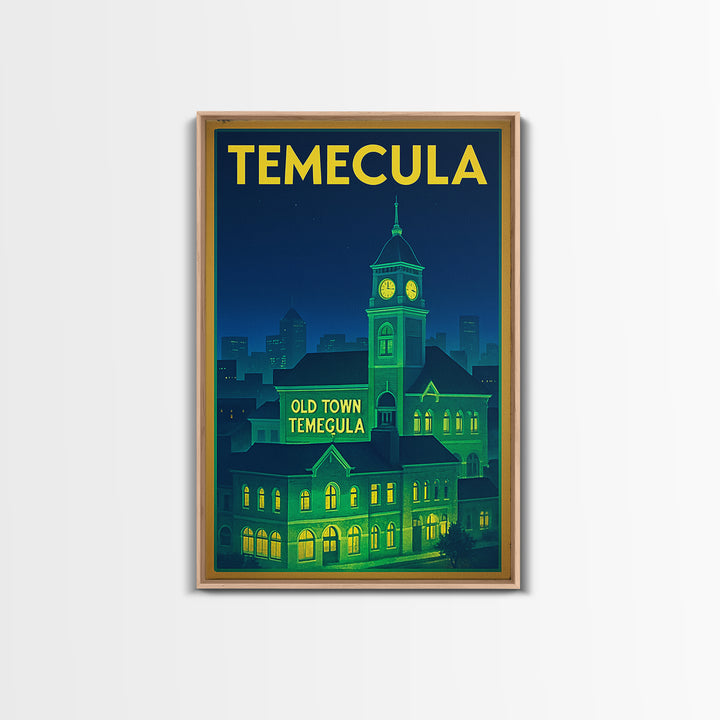 Temecula Travel Poster, Framed Canvas Print, Electric Night Poster Art, Temecula City Art, Vintage City Poster, Vintage Travel Art