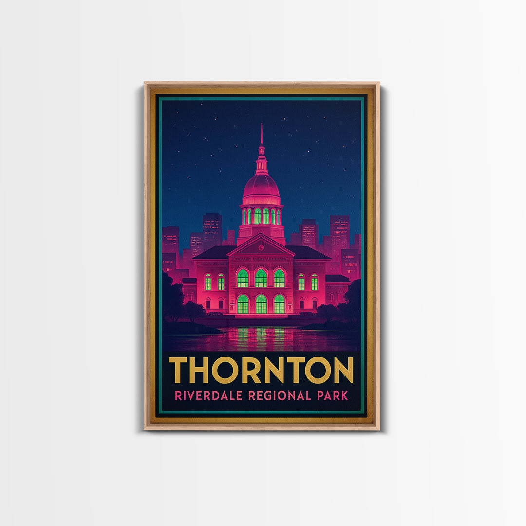 Thornton Colorado Travel Poster, Canvas Print, Electric Night Poster Art, Thornton Travel Art, Living Room Wall Art, Watercolor Skyline
