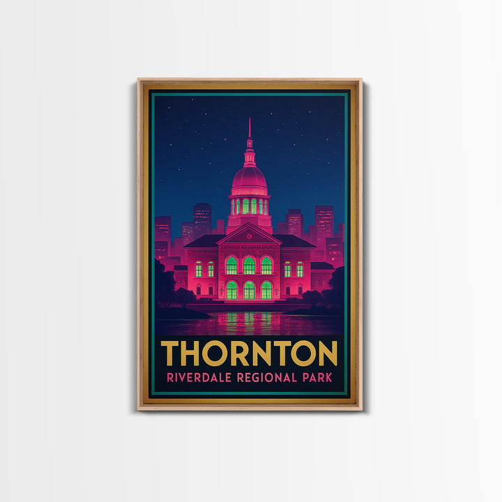 Thornton Colorado Travel Poster, Canvas Print, Electric Night Poster Art, Thornton Travel Art, Living Room Wall Art, Watercolor Skyline