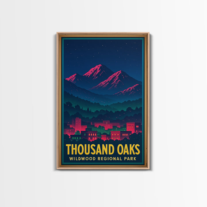Thousand Oaks California Travel Poster, Canvas Print, Retro Neon Travel Art, Thousand Oaks Poster Print, Gift For Travelers, Wall Art