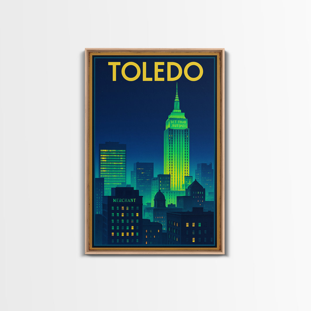 Toledo Travel Poster, Canvas Print, Electric Night Poster Art, Toledo Wall Art, Travel Poster Art, Retro Travel Print, Living Room Wall Art