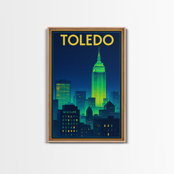 Toledo Travel Poster, Canvas Print, Electric Night Poster Art, Toledo Wall Art, Travel Poster Art, Retro Travel Print, Living Room Wall Art