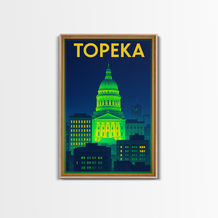 Topeka Travel Poster, Canvas Print, Retro Neon Travel Art, Topeka Travel Art, Travel Poster Set, Travel Wall Decor, City Travel Prints