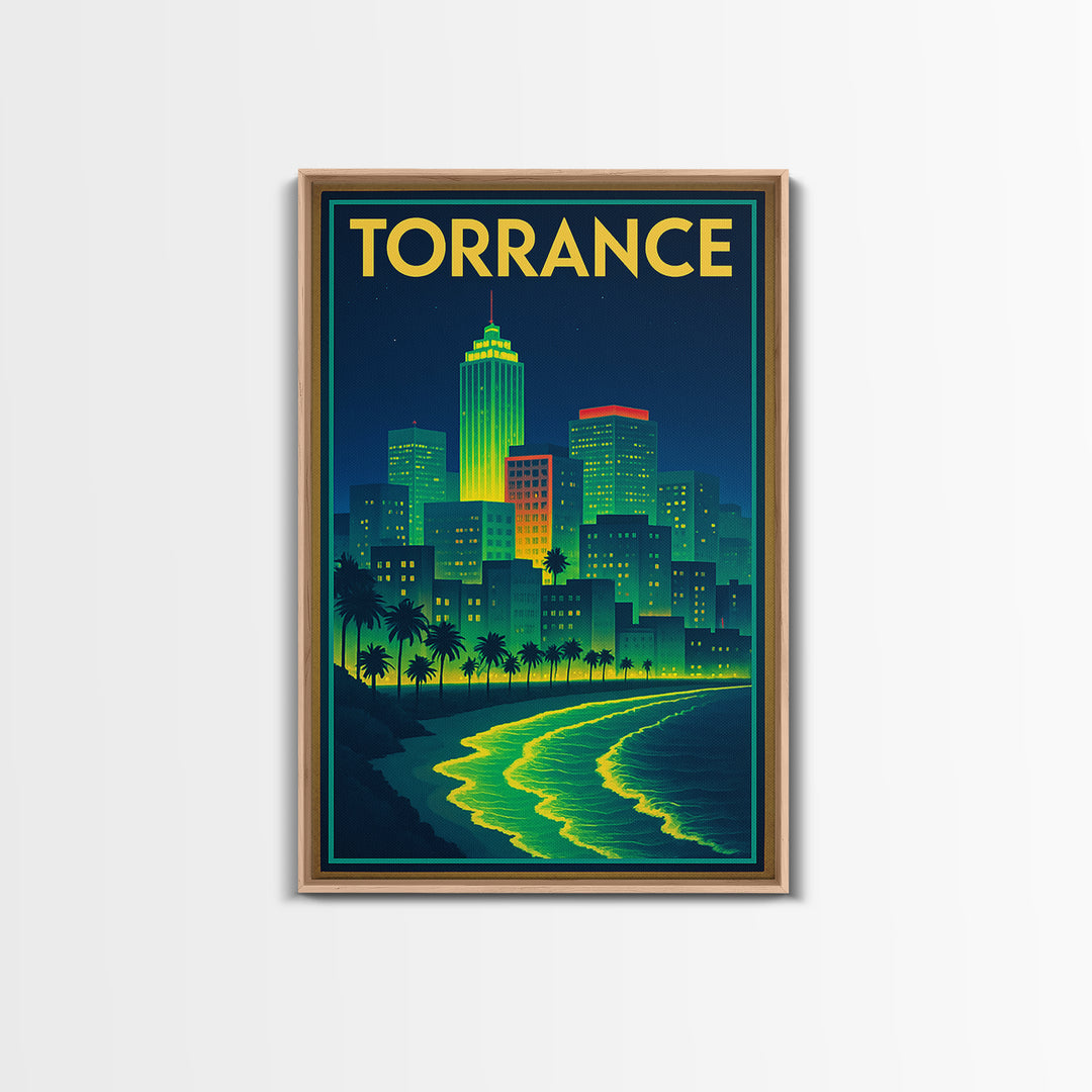 Torrance Travel Poster, Canvas Print, Cyberpunk Style City Art, Torrance Travel Art, Mid Century Wall Art, City Travel Prints, Design 2