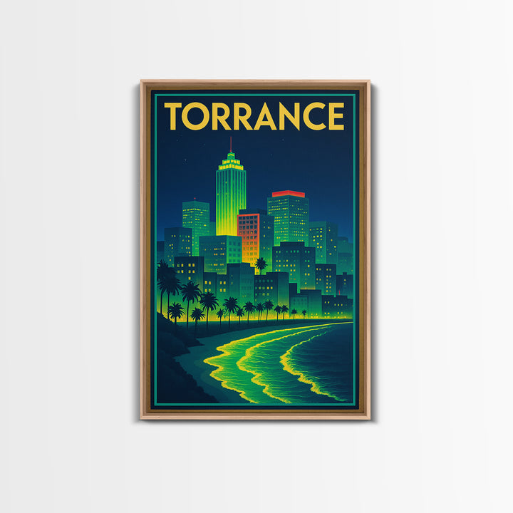 Torrance Travel Poster, Canvas Print, Cyberpunk Style City Art, Torrance Travel Art, Mid Century Wall Art, City Travel Prints, Design 2