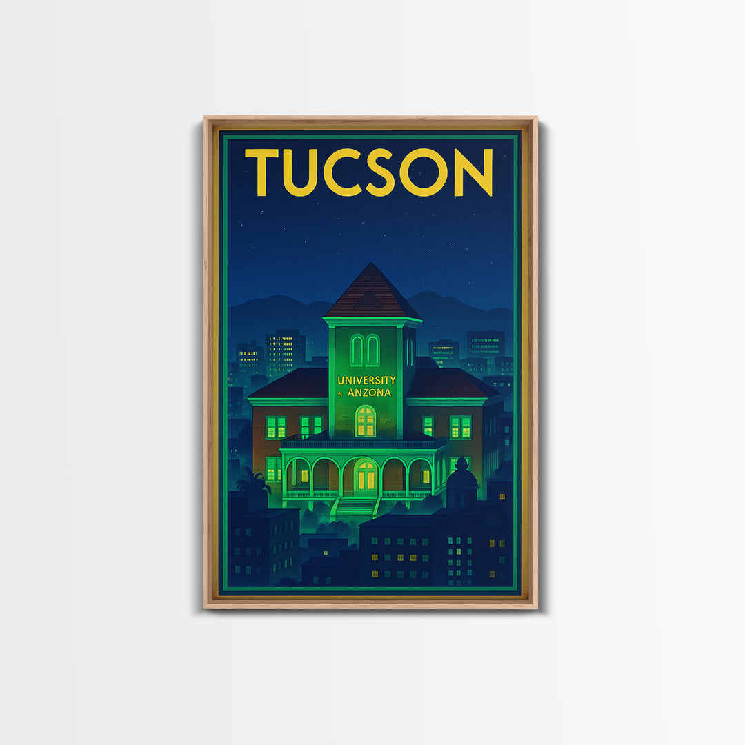 Tucson Travel Poster, Framed Canvas Print, Neon Skyline Wall Art, Tucson Travel Art, City Travel Prints, City Illustration, Art Print