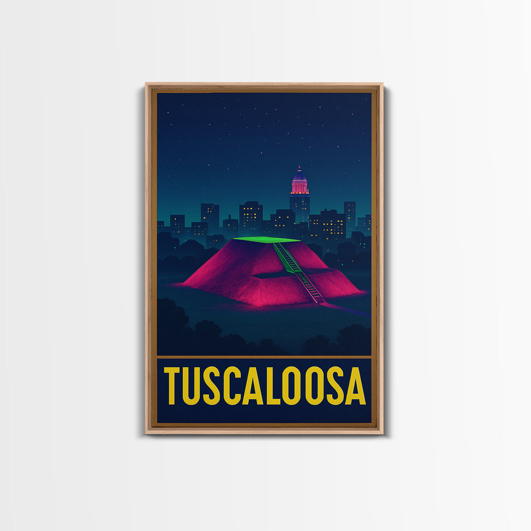 Tuscaloosa Alabama Travel Poster, Canvas Print, Neon Urban Skyline Wall Art, Tuscaloosa Poster Print, Travel Poster Set, Wall Art