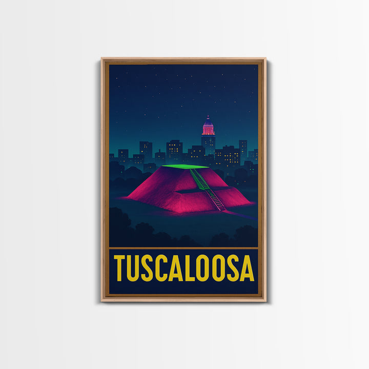Tuscaloosa Alabama Travel Poster, Canvas Print, Neon Urban Skyline Wall Art, Tuscaloosa Poster Print, Travel Poster Set, Wall Art