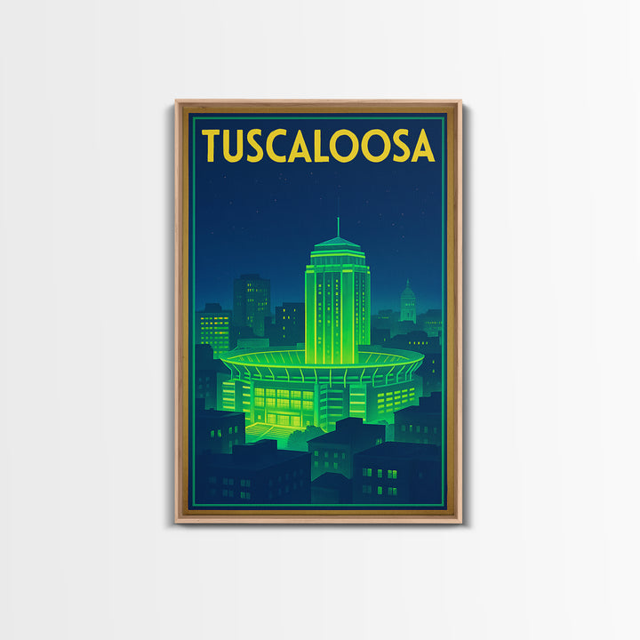 Tuscaloosa Travel Poster, Canvas Print, Electric Night Poster Art, Tuscaloosa Travel Art, Retro Travel Print, Living Room Wall Art