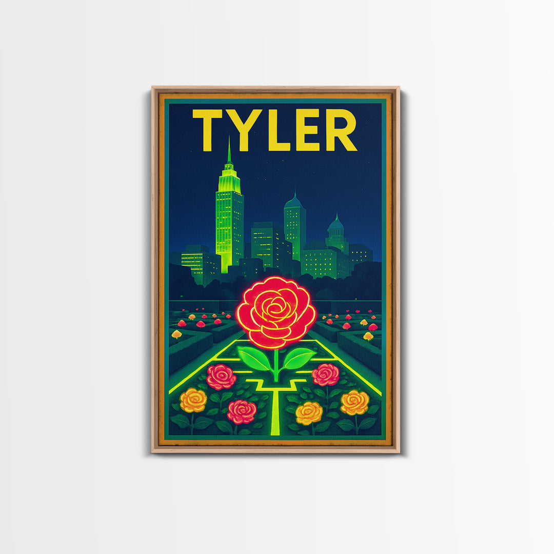 Tyler Travel Poster, Canvas Print, Neon Urban Skyline Wall Art, Tyler City Art, Vintage Travel Print, Travel Poster Art, Landscape Art
