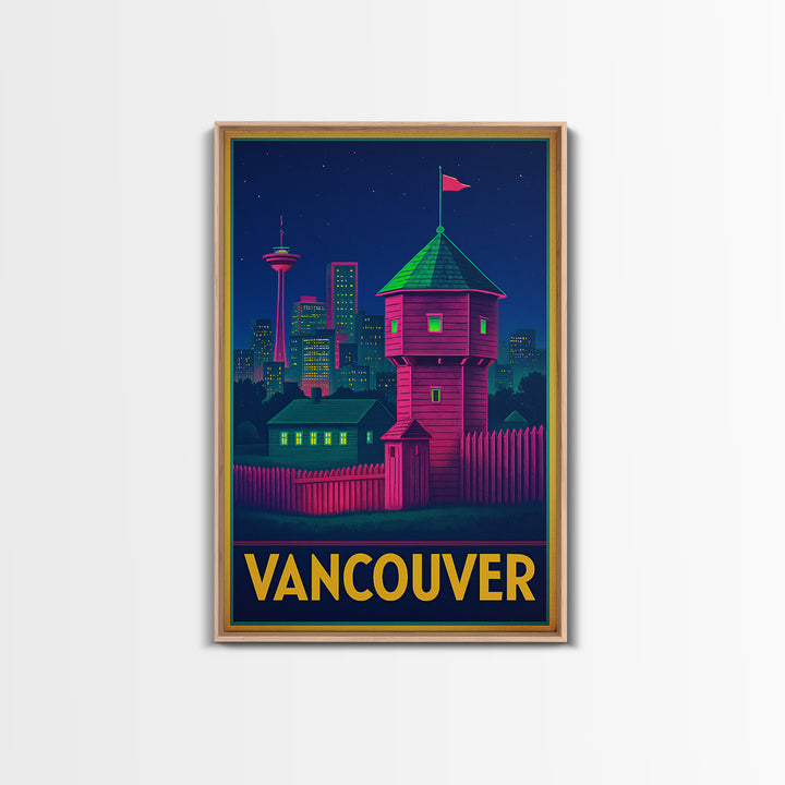 Vancouver Washington Travel Poster, Canvas Print, Retro Neon Travel Art, Vancouver Art Print, Travel Poster Set, Wall Decor, Poster Art