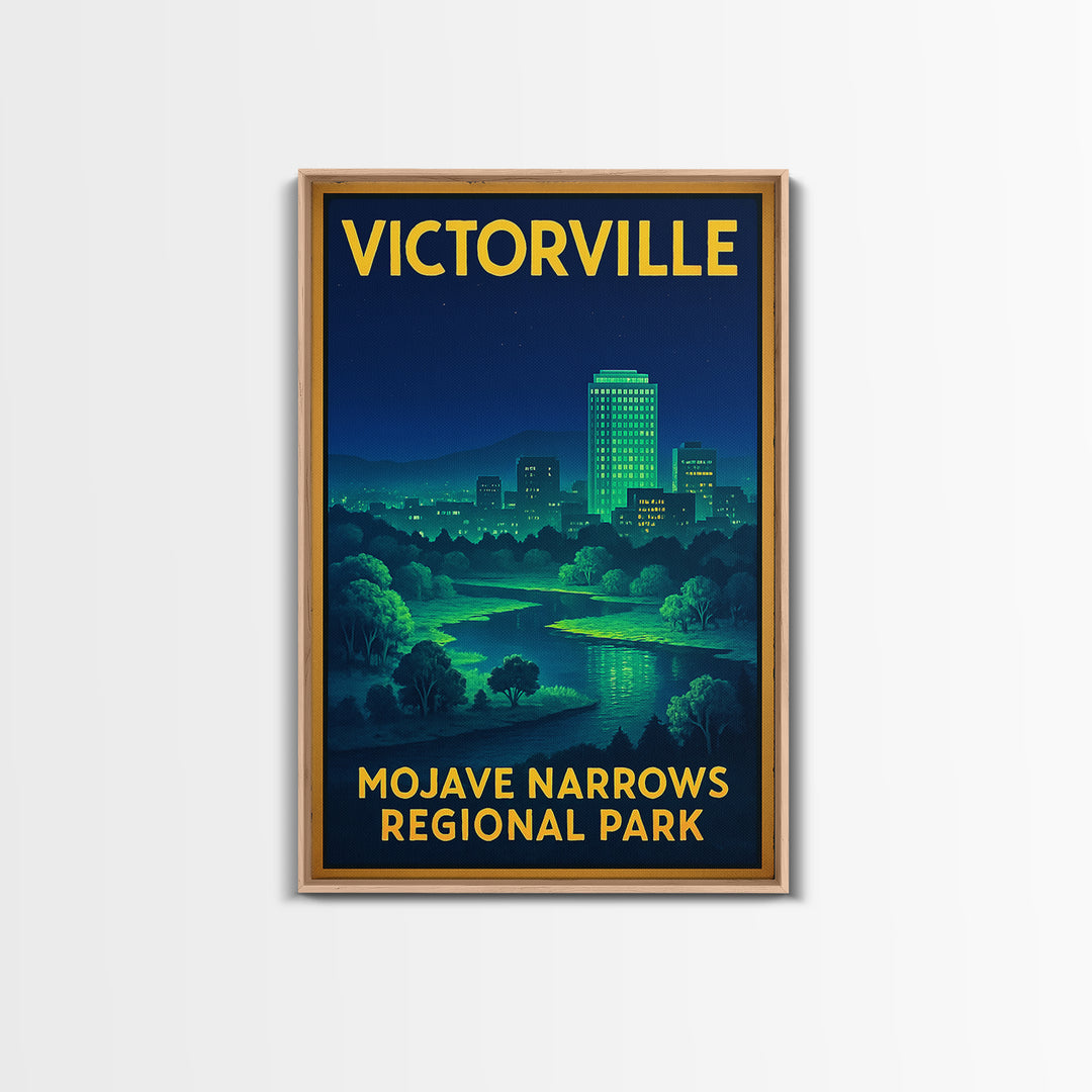 Victorville Travel Poster, Framed Canvas Print, Cyberpunk Style City Art, Victorville Wall Art, Eclectic Wall Decor, Wanderlust Decor
