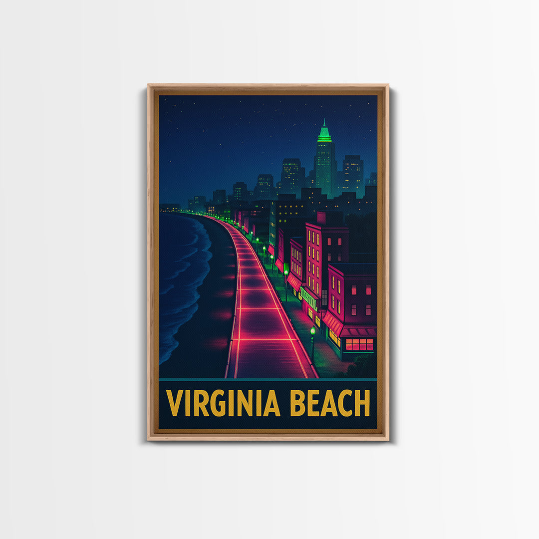Virginia Beach Virginia Travel Poster, Canvas Print, Cyberpunk Style City Art, Virginia Beach Wall Art, Wall Decor, Travel Wall Decor