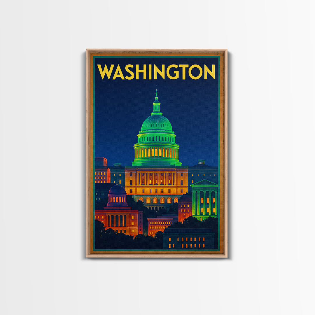 Washington Travel Poster, Canvas Print, Neon Skyline Wall Art, Washington Travel Art, Modern Wall Decor, City Travel Prints, Wall Art