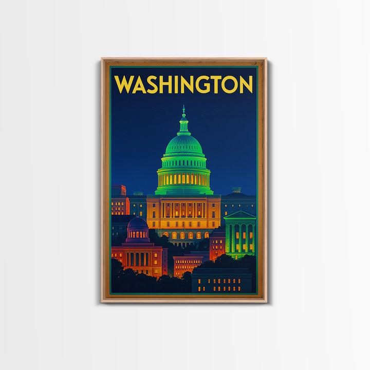 Washington Travel Poster, Canvas Print, Neon Skyline Wall Art, Washington Travel Art, Modern Wall Decor, City Travel Prints, Wall Art