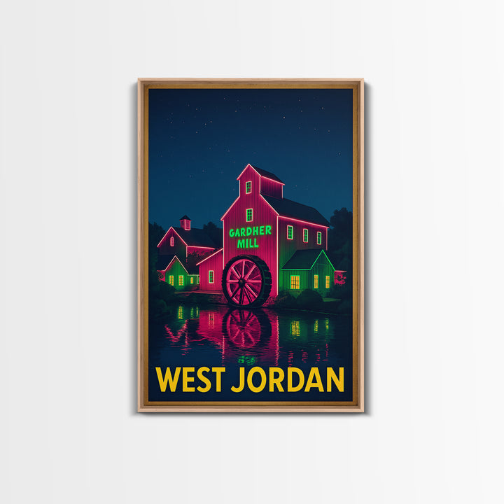 West Jordan Utah Travel Poster, Canvas Print, Electric Night Poster Art, West Jordan Wall Art, Retro Travel Print, Vintage Travel Print