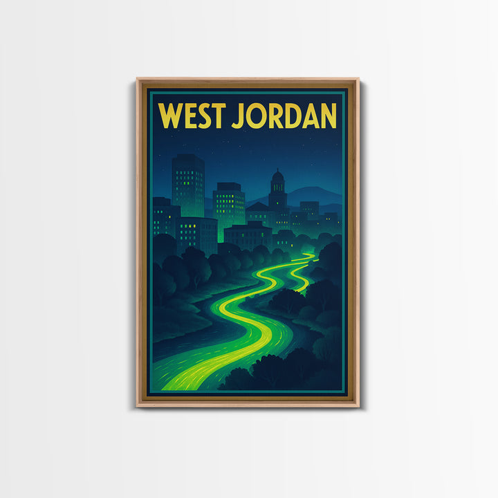 West Jordan Travel Poster, Framed Canvas Print, Cyberpunk Style City Art, West Jordan Poster Print, Fine Art Print, Vintage City Art