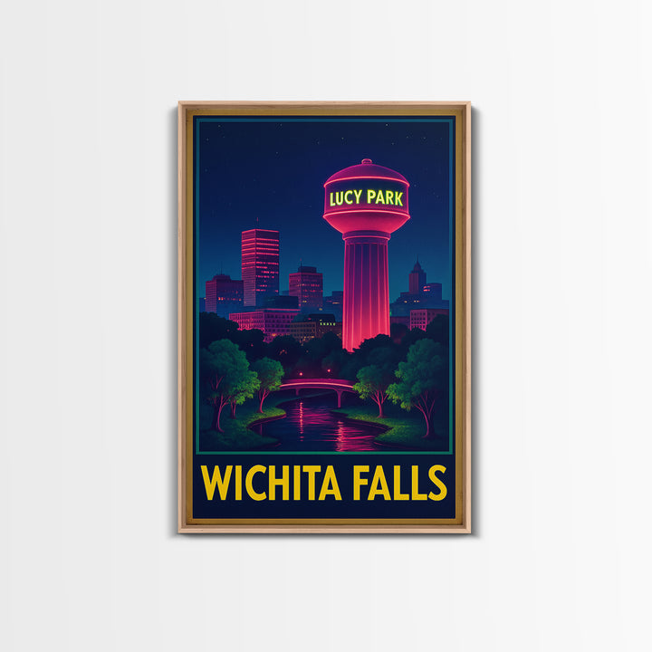 Wichita Falls Texas Travel Poster, Canvas Print, Electric Night Poster Art, Wichita Falls Wall Art, Travel Art Print, Wanderlust Decor