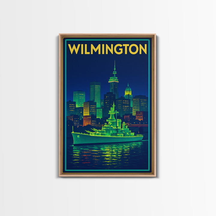 Wilmington Travel Poster, Canvas Print, Neon Skyline Art Wall Art, Wilmington Travel Art, Travel Poster Art, Vintage City Art, Art Print