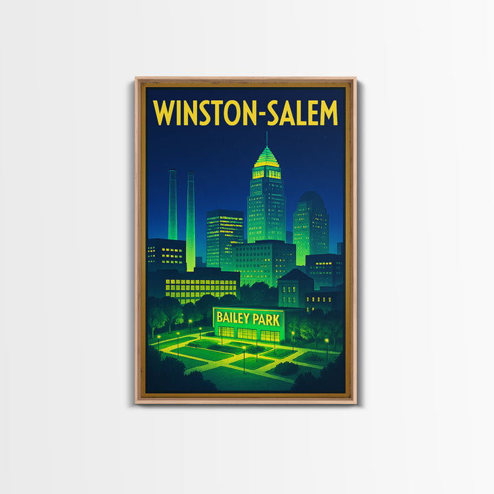 Winston Salem Travel Poster, Canvas Print, Retro Neon Travel Art, Winston Salem Poster Print, Gift For Travelers, Vintage City Art