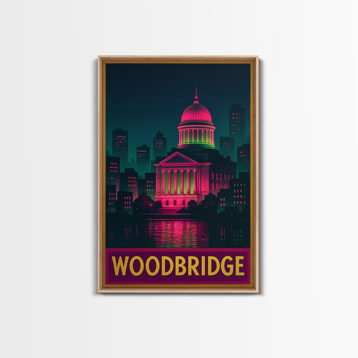 Woodbridge Travel Poster, Canvas Print, Retro Neon Travel Art, Woodbridge Art Print, Modern Wall Decor, Travel Poster Art, Travel Wall Art