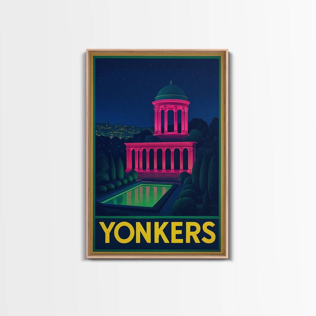 Yonkers New York Travel Poster, Canvas Print, Neon Skyline Art Wall Art, Yonkers City Art, Poster Art, Fine Art Print, Vintage Travel Art