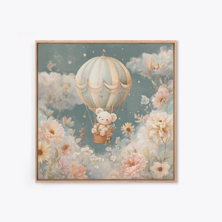 Floating Hot Air Balloon Framed Canvas Print, Nursery Art, Digital Art, Nursery Decor, Fine Art, Nursery, Girl Nursery Decor, NUR-1x1-12