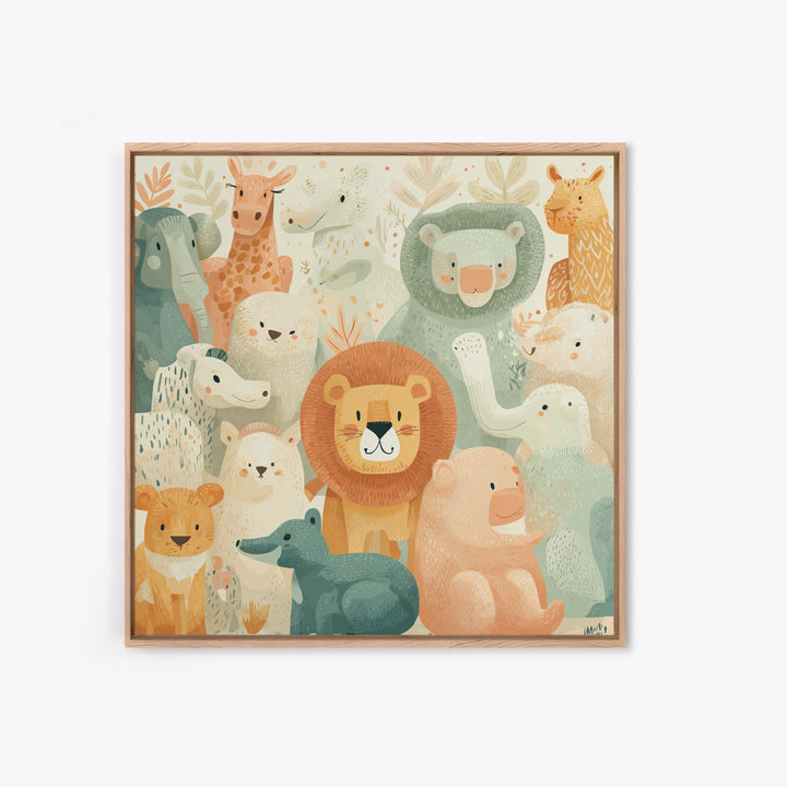 Pastel Jungle Animals Canvas Print, Nursery Art, Butterfly Wall Art, Nursery Decor, Fine Art, Nursery, Woodland Nursery Art, NUR-1x1-18