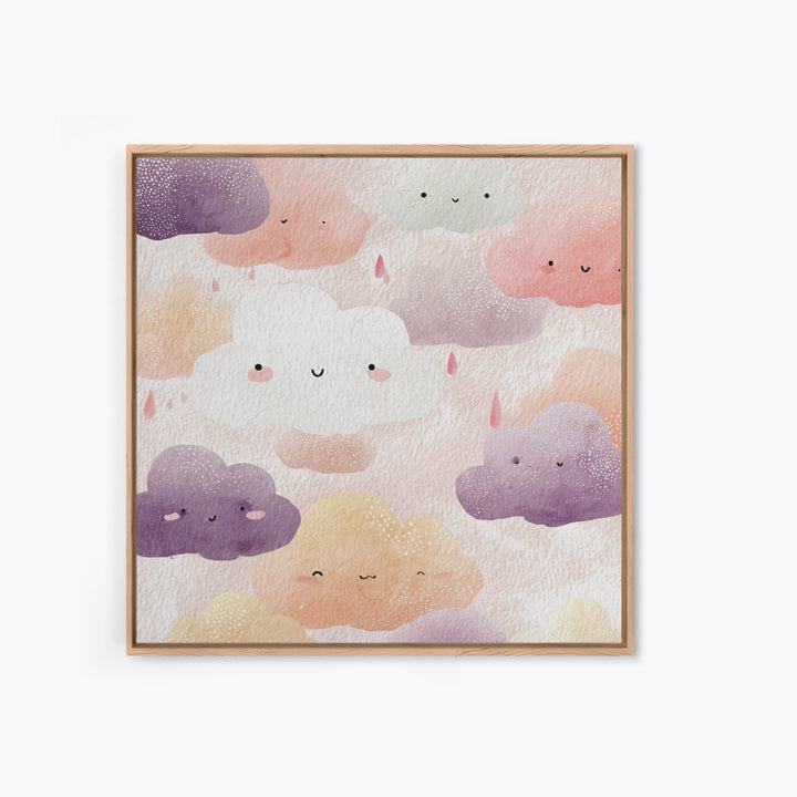 Clouds and Raindrops Canvas Print, Nursery Art, Digital Download Art, Nursery Decor, Oil Painting, Nursery, Whimsical Wall Art, NUR-1x1-22