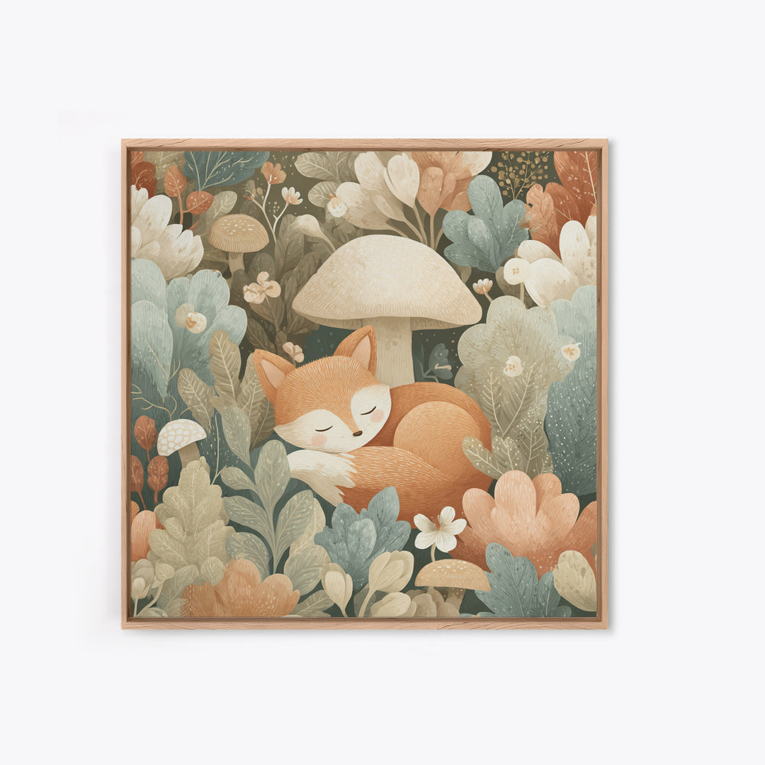 Woodland Fox Tucked Framed Canvas Print, Nursery Art, Nursery Wall Art, Nursery Decor, Oil Painting, Nursery, Woodland Nursery, NUR-1x1-28